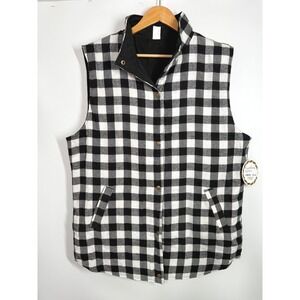 NWT Sunshine & Rodeos‎ Womens 3XL Black White Buffalo Plaid Quilted Vest Pockets